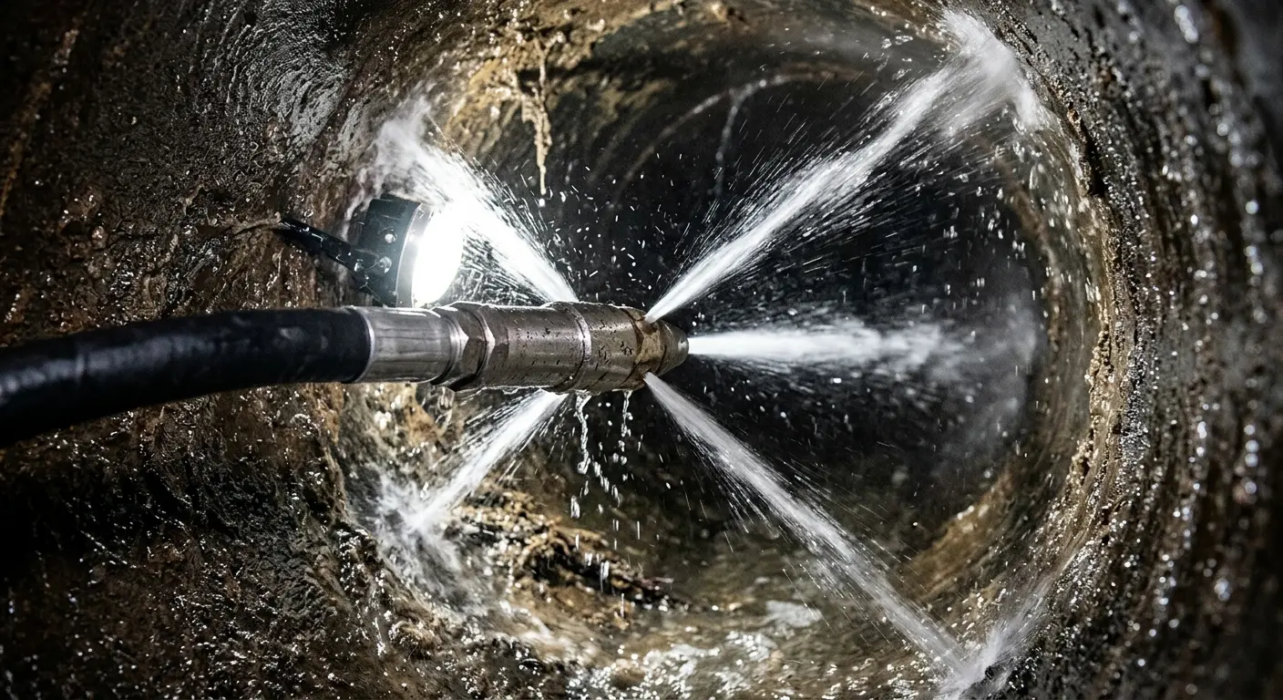 High-pressure hydro jetting nozzle cleaning sewer pipe for Storm Drain Cleaning in Tahlequah